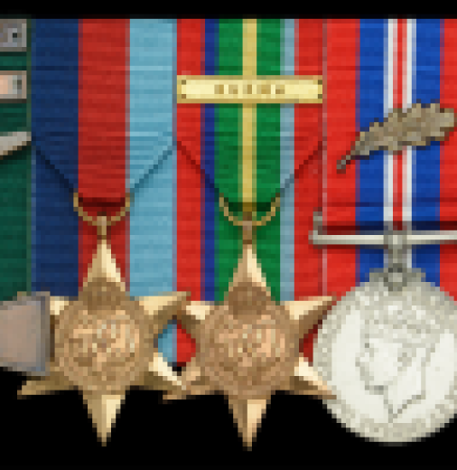 Image shows five medals awarded to Lieutenant Ted Carse, Royal Australian Naval Volunteer Reserve for services during World War 2.