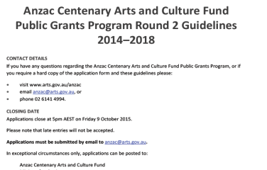 Anzac Centenary Arts and Culture Fund—Public Grants Program Round 2 Guidelines—2014–2018