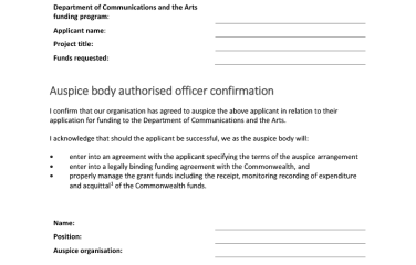 ​​​​​​​Auspice arrangement confirmation form