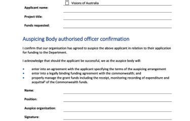 Auspice Arrangement Confirmation Form